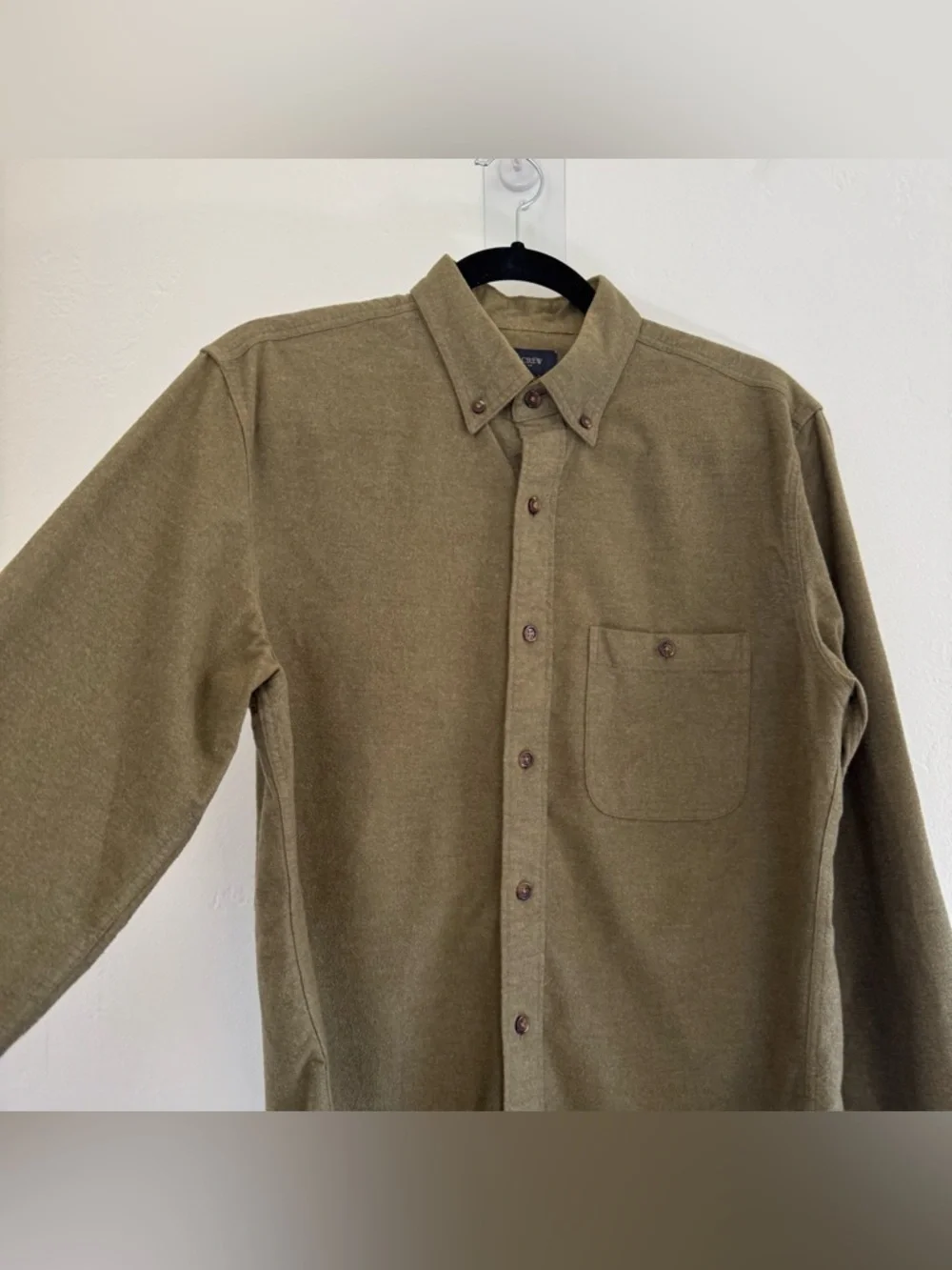 J. Crew Factory Long Sleeve Elbow Patch Cotton Button Down Shirt Green Brown